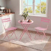 GustoWave Ensemble bistrot pliable 3 pièces en métal avec table ronde et 2 chaises