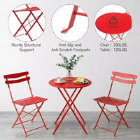 GustoWave Ensemble bistrot pliable 3 pièces en métal avec table ronde et 2 chaises