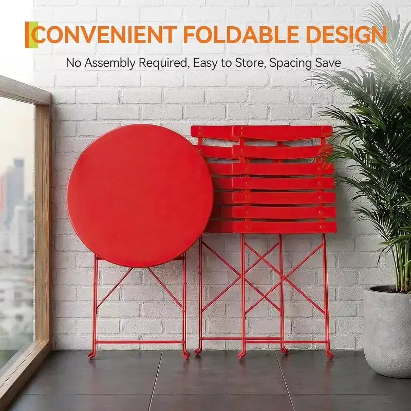 GustoWave Ensemble bistrot pliable 3 pièces en métal avec table ronde et 2 chaises
