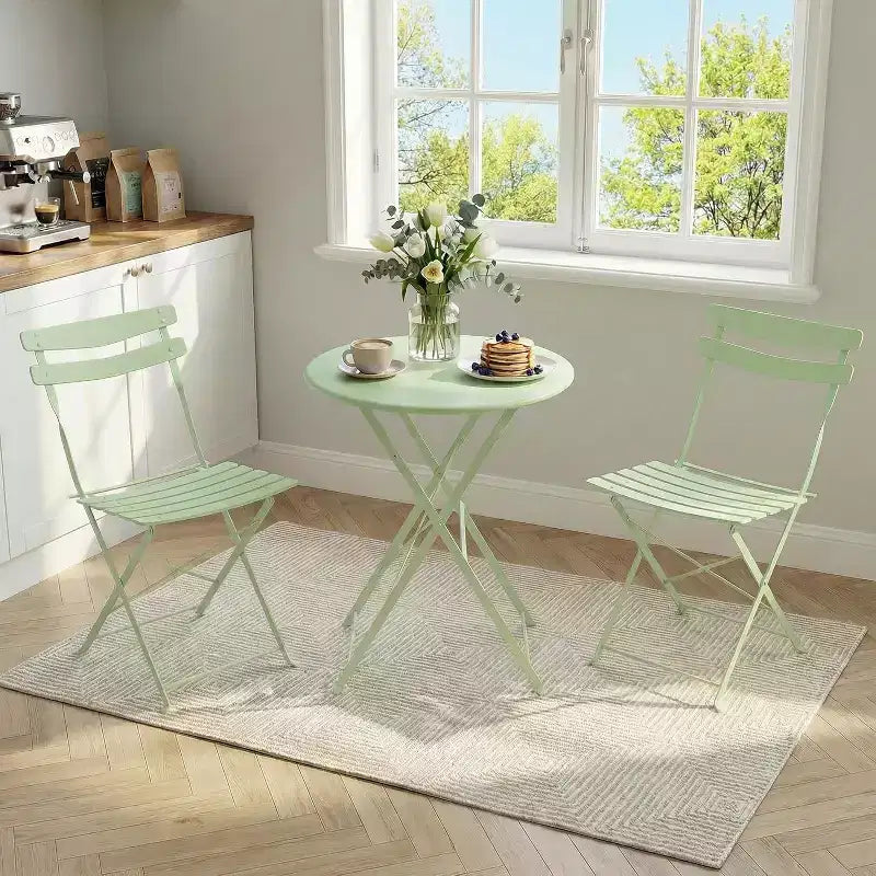 GustoWave Ensemble bistrot pliable 3 pièces en métal avec table ronde et 2 chaises