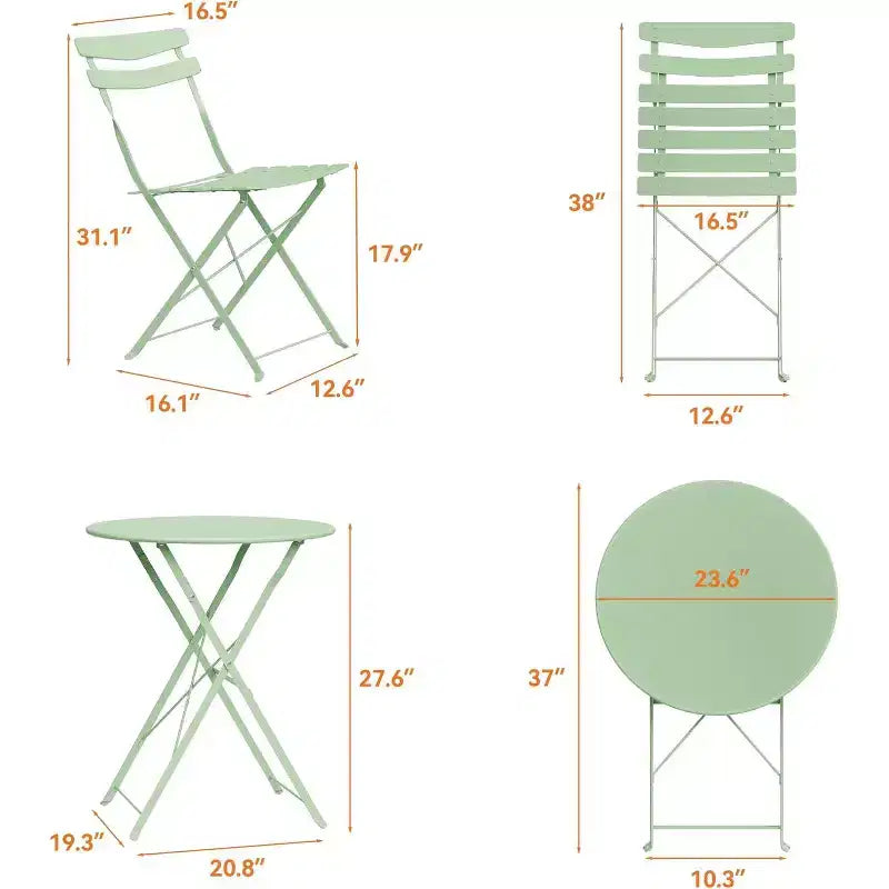 GustoWave Ensemble bistrot pliable 3 pièces en métal avec table ronde et 2 chaises