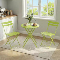 GustoWave Ensemble bistrot pliable 3 pièces en métal avec table ronde et 2 chaises