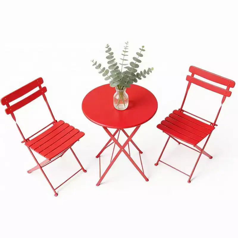 GustoWave Ensemble bistrot pliable 3 pièces en métal avec table ronde et 2 chaises