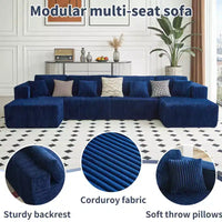 MAYEERTY Canapé sectionnel modulable en flanelle bleue en forme de U, mousse haute densité avec oreillers décoratifs
