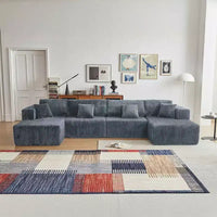 MAYEERTY Canapé sectionnel modulable en flanelle bleue en forme de U, mousse haute densité avec oreillers décoratifs