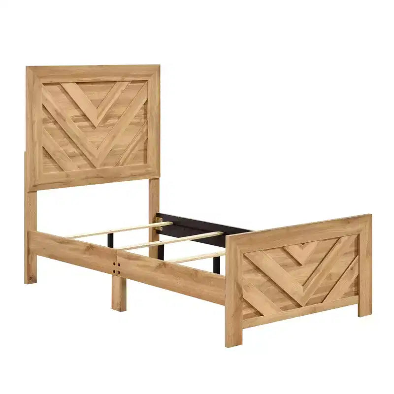 GDFStudio Hudson - Cadre de lit à panneaux en bois rustique avec tête et pied de lit à motif chevron