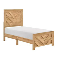 GDFStudio Hudson - Cadre de lit à panneaux en bois rustique avec tête et pied de lit à motif chevron