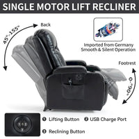 Fauteuil inclinable releveur en similicuir noir, 8 points de massage, chauffant, USB