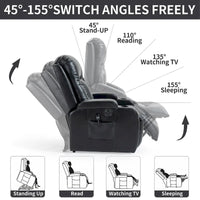 Fauteuil inclinable releveur en similicuir noir, 8 points de massage, chauffant, USB