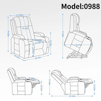 Fauteuil inclinable releveur en similicuir noir, 8 points de massage, chauffant, USB