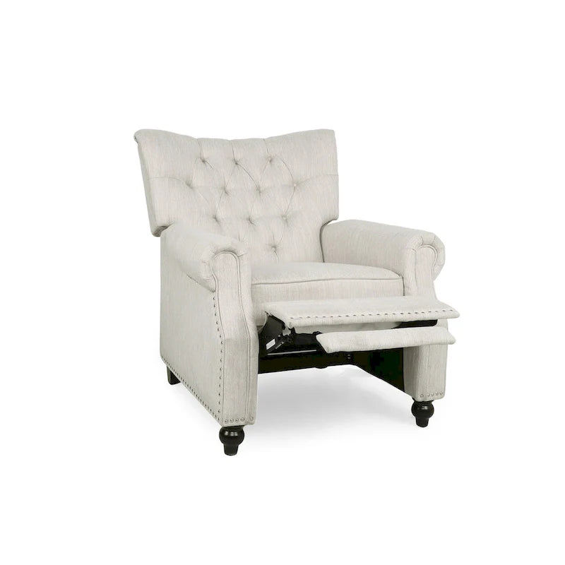 Fauteuil inclinable à bascule arrière, repose-pieds, dossier à boutons, clous décoratifs