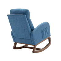 Fauteuil à bascule rembourré Blue 27 avec pieds en bois et pochette latérale pratique
