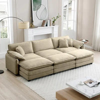 Canapé sectionnel modulable convertible 6 pièces en velours côtelé avec 3 ottomans amovibles et 5 coussins, combinaison libre