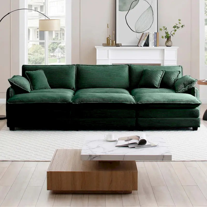 Canapé sectionnel modulable convertible 6 pièces en velours côtelé avec 3 ottomans amovibles et 5 coussins, combinaison libre