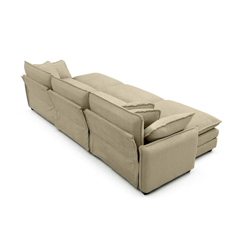 Canapé sectionnel modulable convertible 6 pièces en velours côtelé avec 3 ottomans amovibles et 5 coussins, combinaison libre