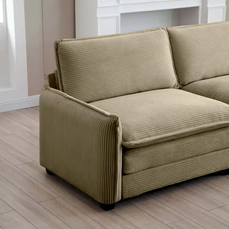 Canapé sectionnel modulable convertible 6 pièces en velours côtelé avec 3 ottomans amovibles et 5 coussins, combinaison libre