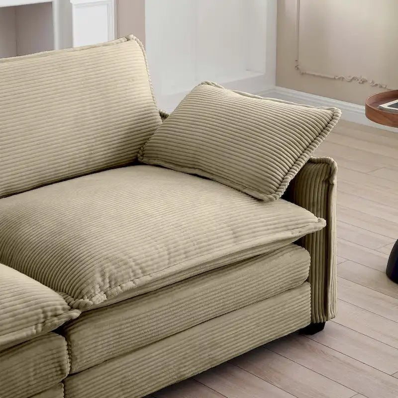 Canapé sectionnel modulable convertible 6 pièces en velours côtelé avec 3 ottomans amovibles et 5 coussins, combinaison libre