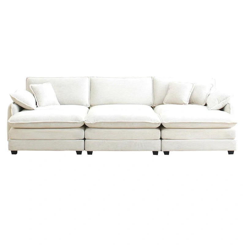 Canapé sectionnel modulable convertible 6 pièces en velours côtelé avec 3 ottomans amovibles et 5 coussins, combinaison libre