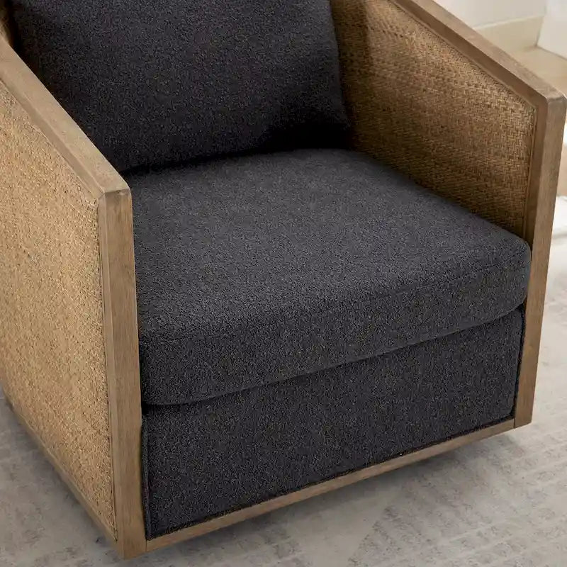 Fauteuil club pivotant à 360° en tissu noir carbone 30.12 avec cadre en bois dur robuste