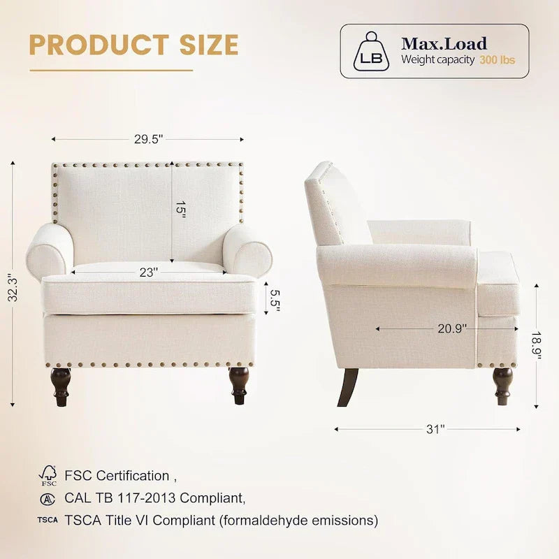 Fauteuil moderne beige 31 avec clous de tapissier