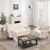 Fauteuil moderne beige 31 avec clous de tapissier