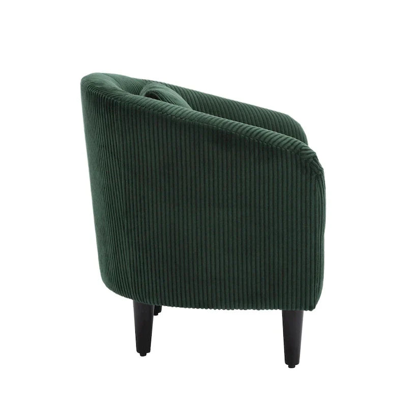 Fauteuil tonneau rembourré Emerald 24.8 avec pieds en bois et oreillers