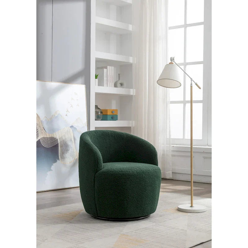 Fauteuil pivotant cylindrique vert moderne 25.6 avec anneau en métal