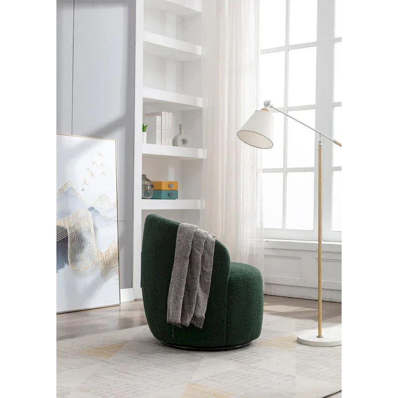 Fauteuil pivotant cylindrique vert moderne 25.6 avec anneau en métal