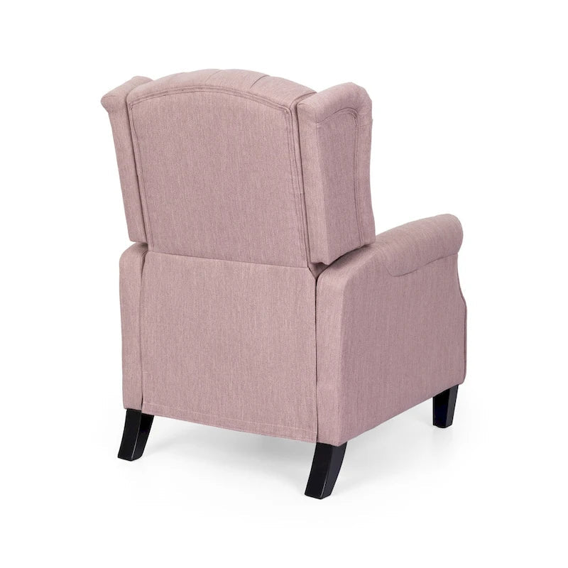 Fauteuil inclinable à dossier oreilles à pousser moderne avec repose-pieds, capitonné à boutons, pieds en bouleau