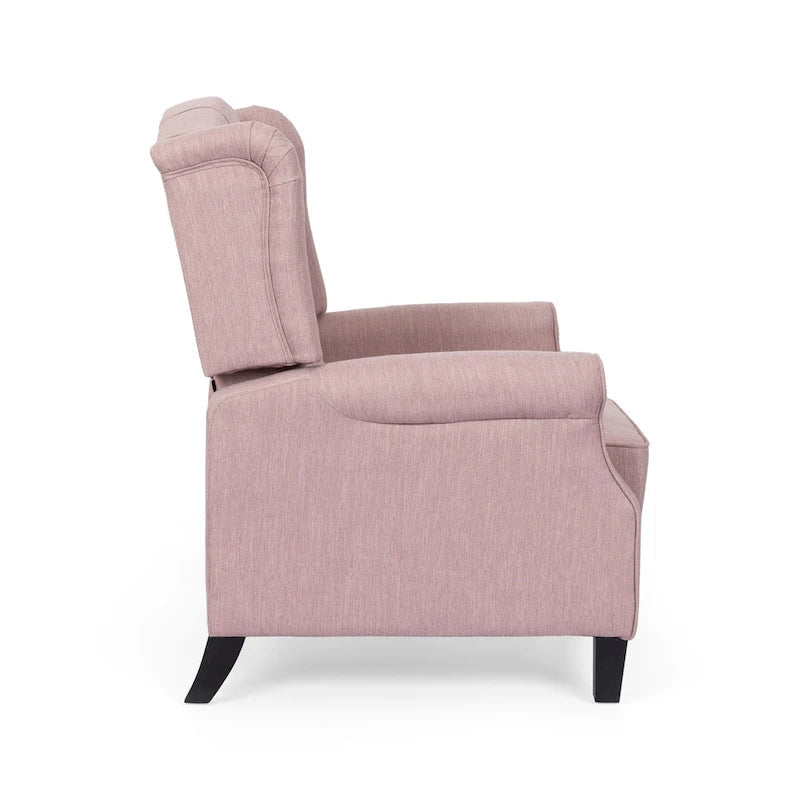 Fauteuil inclinable à dossier oreilles à pousser moderne avec repose-pieds, capitonné à boutons, pieds en bouleau