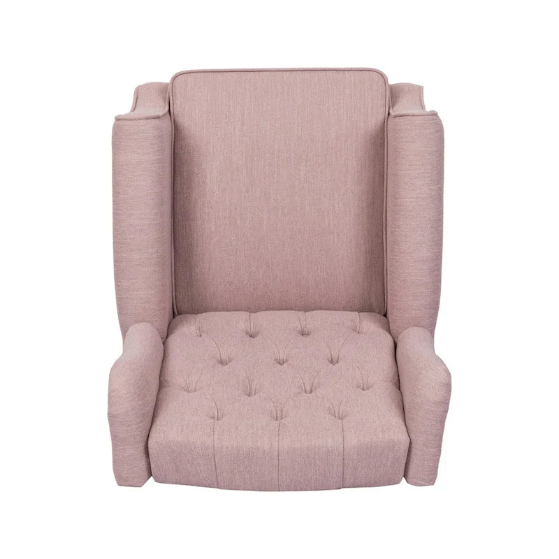 Fauteuil inclinable à dossier oreilles à pousser moderne avec repose-pieds, capitonné à boutons, pieds en bouleau