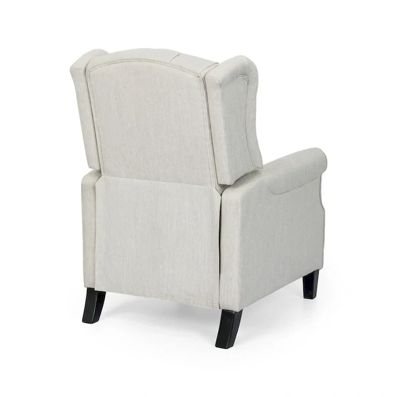 Fauteuil inclinable à dossier oreilles à pousser moderne avec repose-pieds, capitonné à boutons, pieds en bouleau