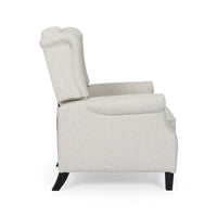 Fauteuil inclinable à dossier oreilles à pousser moderne avec repose-pieds, capitonné à boutons, pieds en bouleau