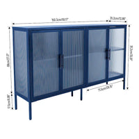 Bahut de cuisine 4 portes vitrées en verre trempé avec étagères et pieds réglables, anti-basculement, anti-poussière, en verre cannelé