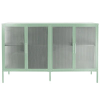 Bahut de cuisine 4 portes vitrées en verre trempé avec étagères et pieds réglables, anti-basculement, anti-poussière, en verre cannelé