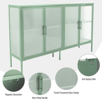 Bahut de cuisine 4 portes vitrées en verre trempé avec étagères et pieds réglables, anti-basculement, anti-poussière, en verre cannelé