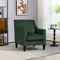 Fauteuil rembourré Emerald 26.77 avec accoudoirs incurvés et pieds en bois d'hévéa