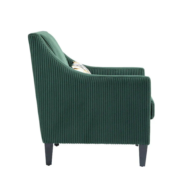 Fauteuil rembourré Emerald 26.77 avec accoudoirs incurvés et pieds en bois d'hévéa