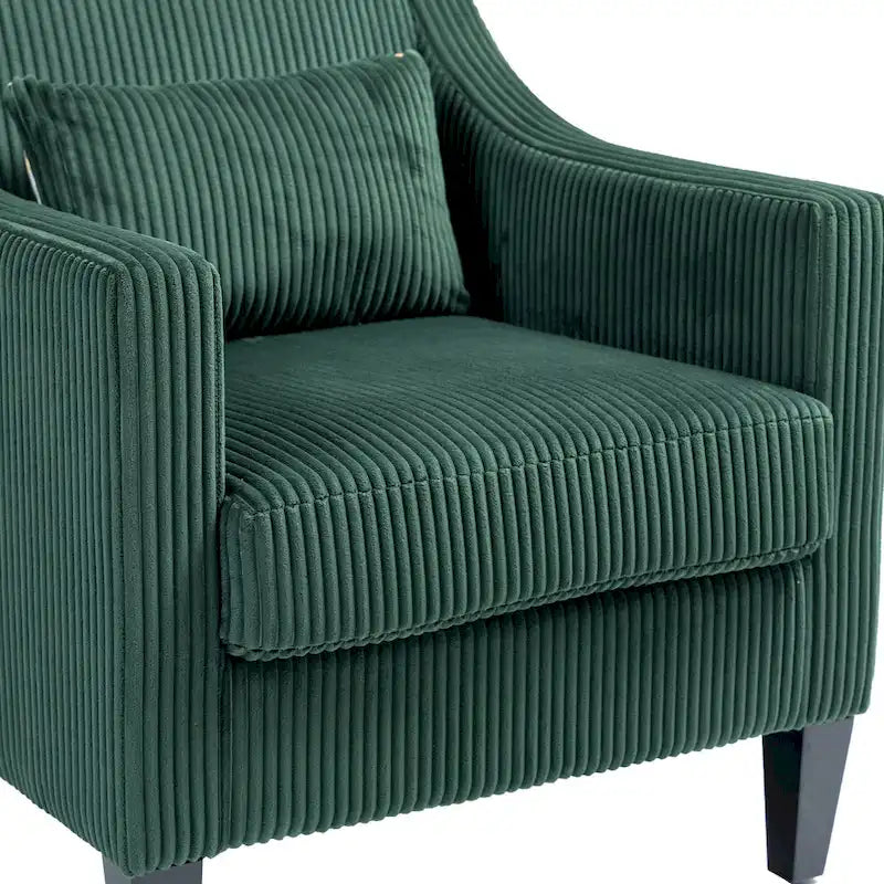 Fauteuil rembourré Emerald 26.77 avec accoudoirs incurvés et pieds en bois d'hévéa