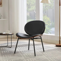 Fauteuil coquille chaise simple trépied en cuir noir fauteuil de salon finition noyer dossier confortable, couleur noire