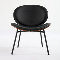 Fauteuil coquille chaise simple trépied en cuir noir fauteuil de salon finition noyer dossier confortable, couleur noire
