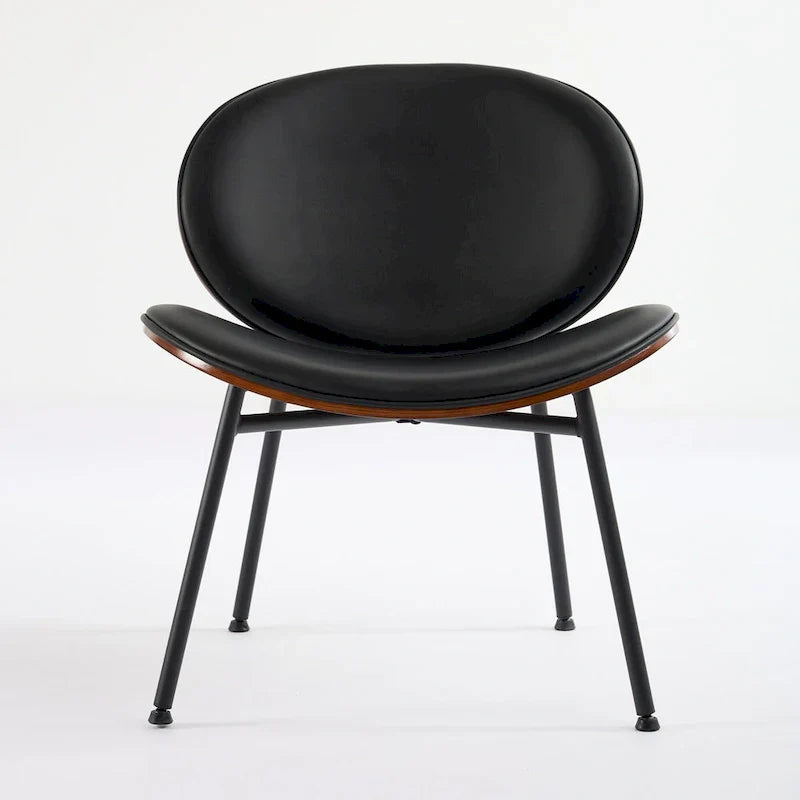 Fauteuil coquille chaise simple trépied en cuir noir fauteuil de salon finition noyer dossier confortable, couleur noire