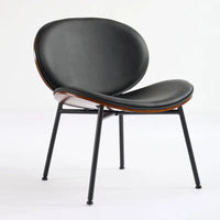 Fauteuil coquille chaise simple trépied en cuir noir fauteuil de salon finition noyer dossier confortable, couleur noire
