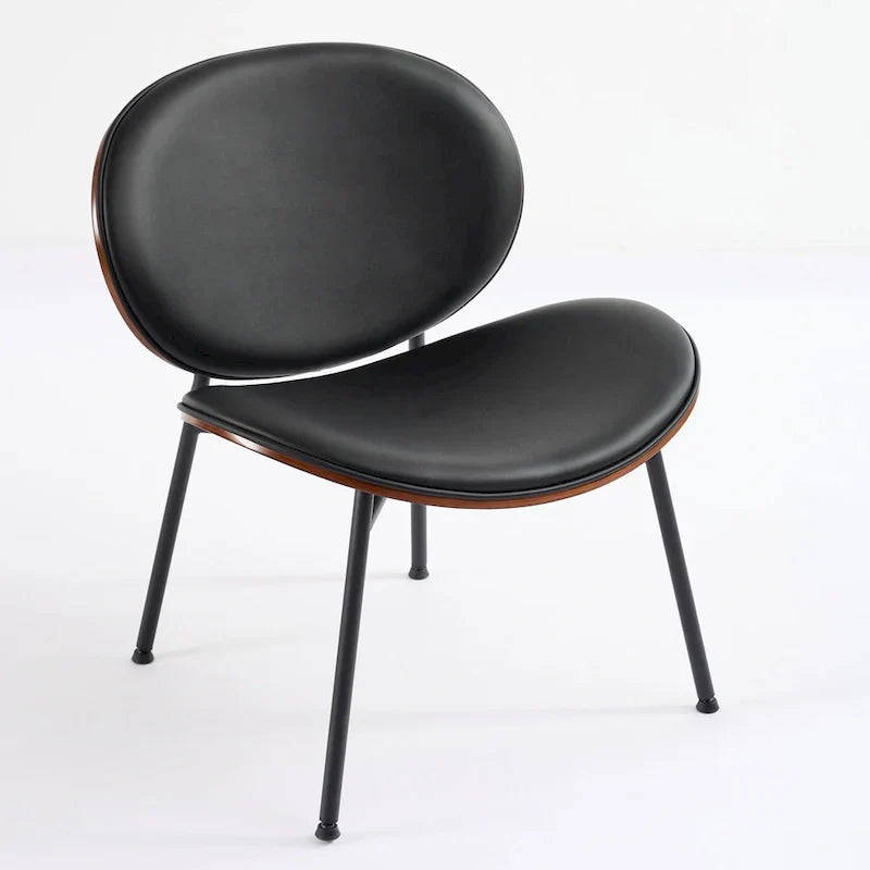Fauteuil coquille chaise simple trépied en cuir noir fauteuil de salon finition noyer dossier confortable, couleur noire