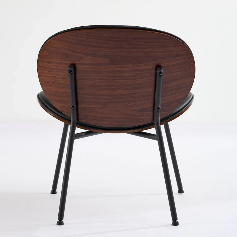 Fauteuil coquille chaise simple trépied en cuir noir fauteuil de salon finition noyer dossier confortable, couleur noire