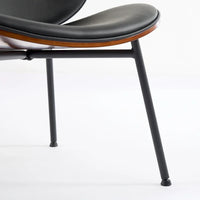 Fauteuil coquille chaise simple trépied en cuir noir fauteuil de salon finition noyer dossier confortable, couleur noire