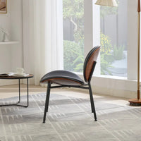 Fauteuil coquille chaise simple trépied en cuir noir fauteuil de salon finition noyer dossier confortable, couleur noire