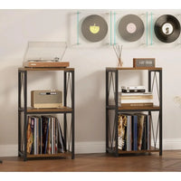 Meuble de rangement 3 niveaux pour tourne-disque et vinyles – 11,85P x 15,94L x 30,91H