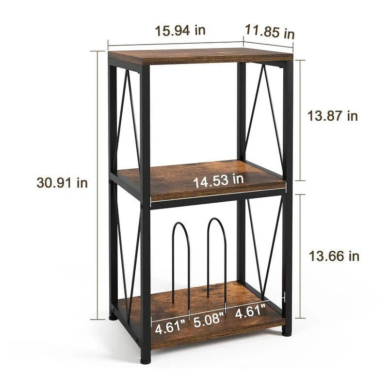 Meuble de rangement 3 niveaux pour tourne-disque et vinyles – 11,85P x 15,94L x 30,91H
