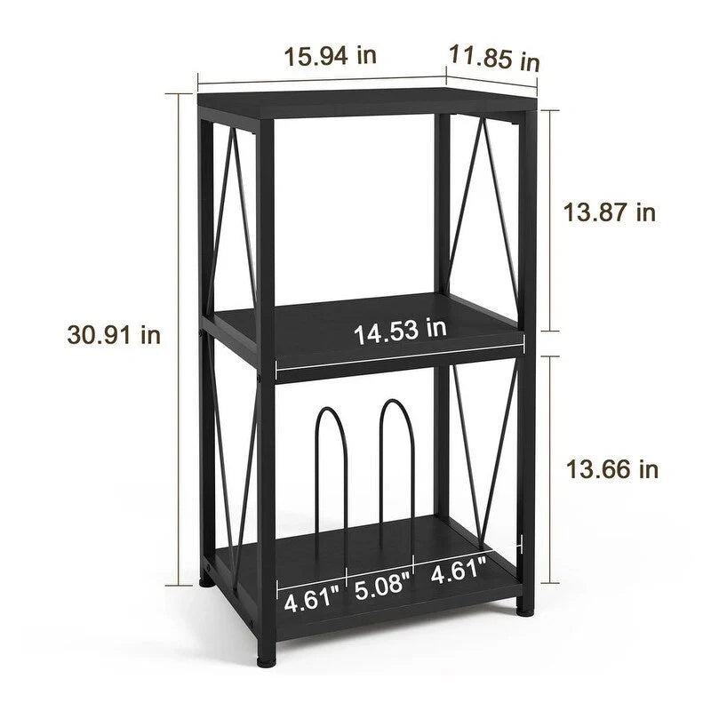 Meuble de rangement 3 niveaux pour tourne-disque et vinyles – 11,85P x 15,94L x 30,91H